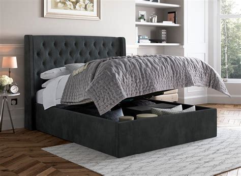 Deacon Upholstered Ottoman Bed Frame 60 Super King Grey Bed Sava