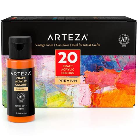 Arteza Acrylic Craft Paint Art Supply Set 60ml Bottles Vintage Colors