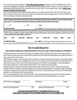 Fillable Online Extension Purdue Mini 4 H Liability Release Form