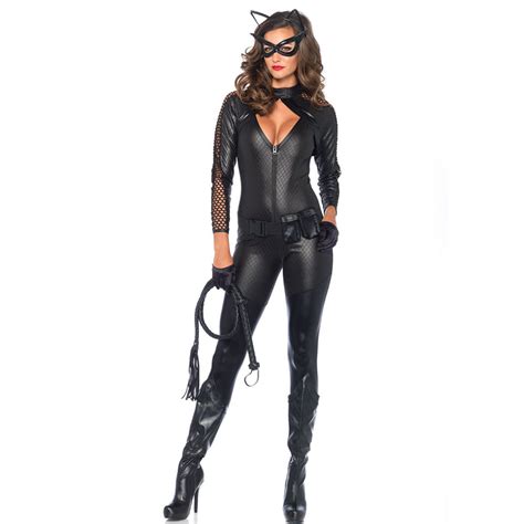 adult catwoman outfit black batwoman costume wet look chest cut out ju yomorio