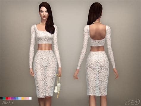 Beo Creations Lace Transparent Midi Dress 03 • Sims 4 Downloads