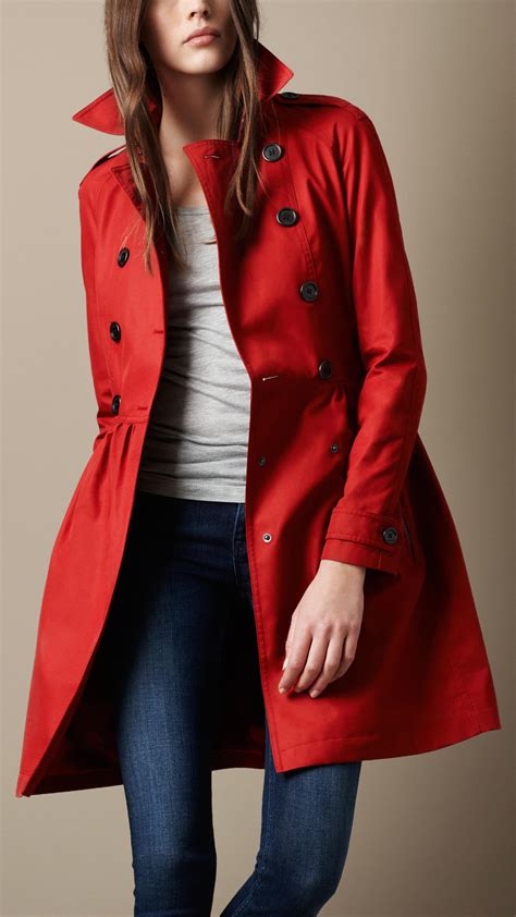 Burberry Brit Mid Length Cotton Poplin Gathered Skirt Trench Coat In