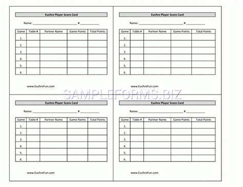 Preview Pdf Euchre Player Score Card 1 Printable Euchre Score Cards