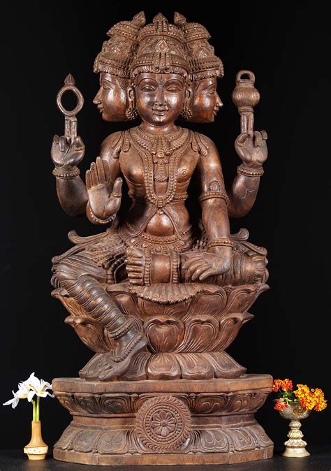 Sold Wooden Seated Brahma Statue 36 76w2cq Hindu Gods And Buddha Statues