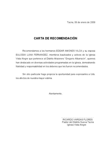 Carta De Recomendacion Caracteristicas