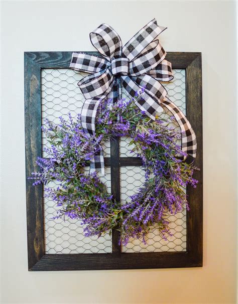 Farmhouse Chicken Wire Window With Mini Lavender Wreath And Etsy