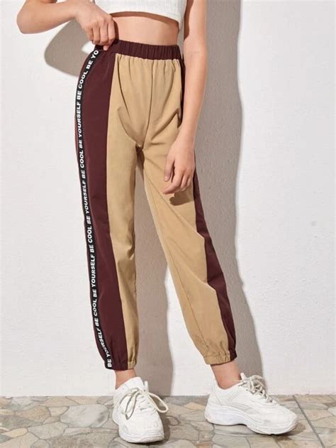 Girls Letter Tape Side Two Tone Joggers