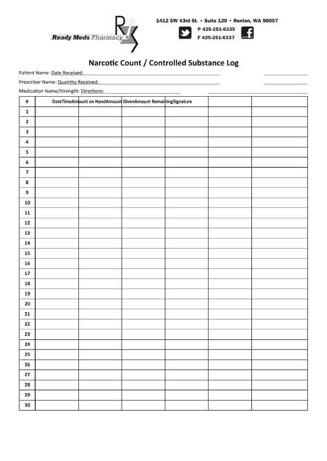 Free Printable Controlled Substance Log If The Controlled Substance Is