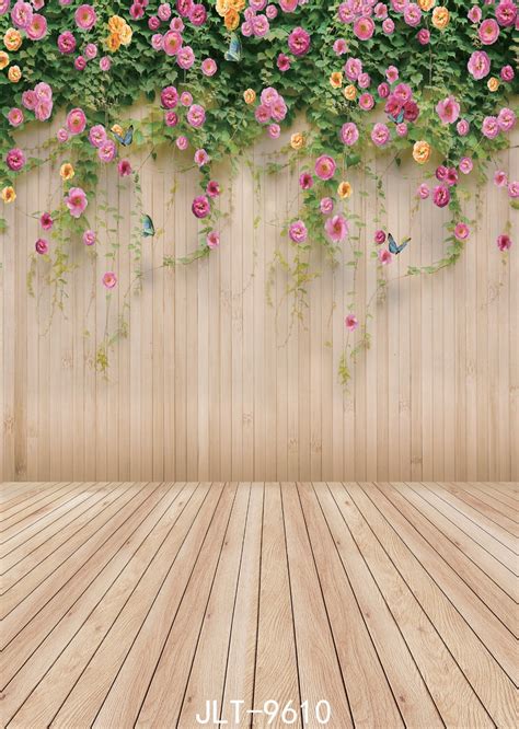 Floral Backdrop Photography Backdrops Wooden Floor Photo Background