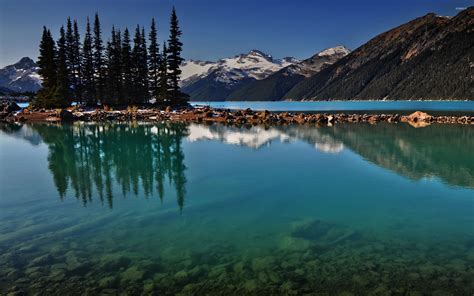 Clear Lake Water By The Snowy Mountains Wallpaper Nature