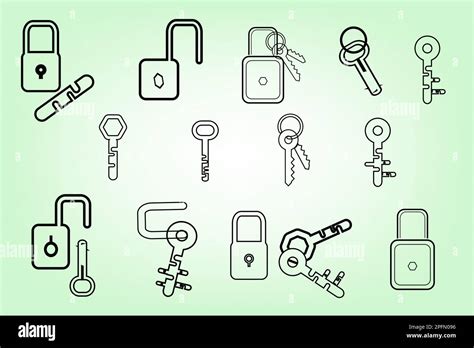 Collection Of Key Lock Symbol Icons Set Security Silhouette For