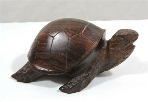 vintage carved small polished solid wood turtle  wood turtle turtle carving