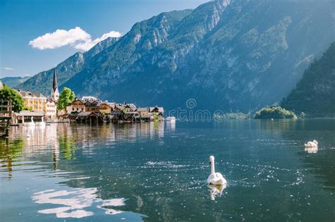 Hallstatt Village On Hallstatter Lake In Austrian Alps Austria Stock