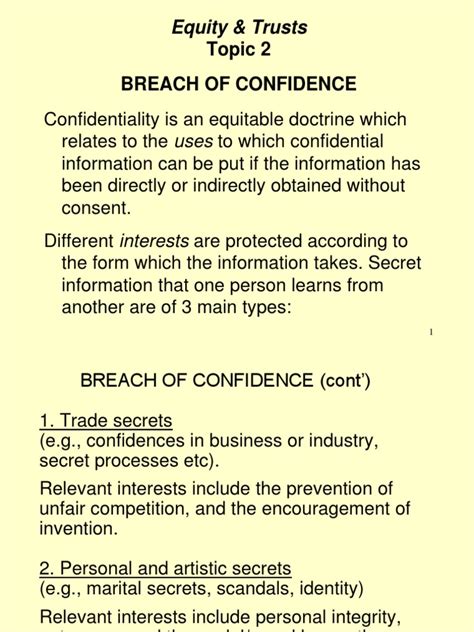 Topic 2 Breach Of Confidence2 1ppt Damages Confidentiality