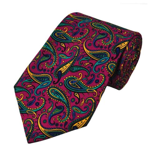 Fuchsia Pink And White Paisley 100 Cotton Designer Tie By Profuomo From