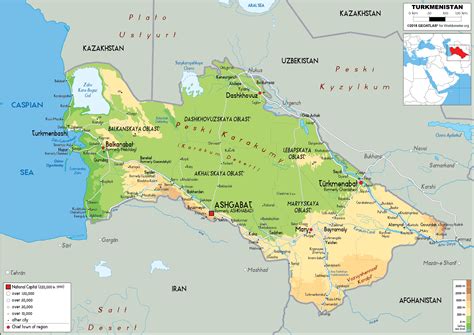 Large Size Physical Map Of Turkmenistan Worldometer