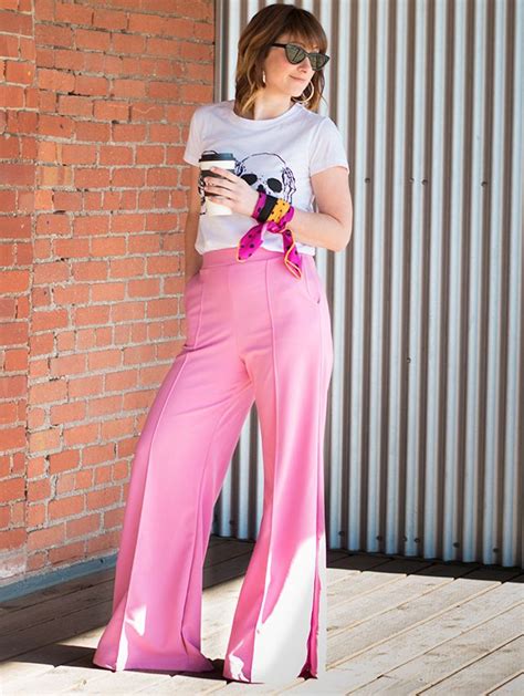4 Ways To Style Pink Pants Relmstyle Pink Jeans Outfit Loose Pants Outfit Flares Outfit