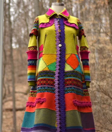 Reserved For Tracy Patchwork Color Block Boho Sweater Coat In Etsy
