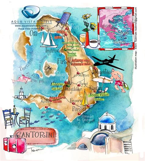 Santorini Mini Guide Santorini Map Illustrated Map Greece Map