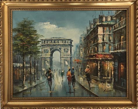 Antiques Atlas Oil Painting Parisian Street Arc De Triomphe