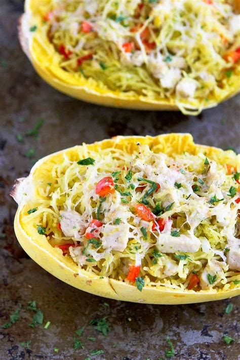 Pesto Chicken Stuffed Spaghetti Squash Recipe Healthy Dinner Recipe