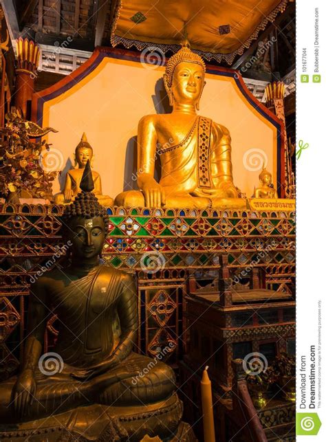 Golden Buddha Statue In Church In Rongngae Temple At Nan Province
