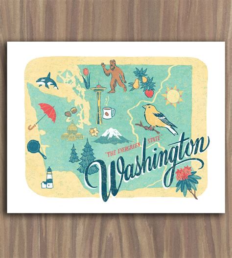 Washington State Art Print This Hand Lettered Illustration Depicts