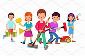 Kids cleaning team doing household chores ~ Illustrations ~ Creative Market