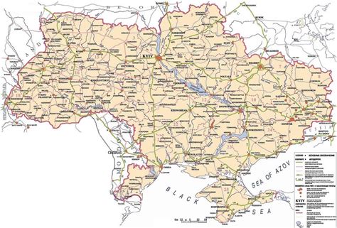 Подробная карта автодорог и автомагистралей Украины на английском