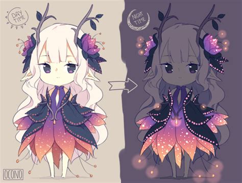 Closed Adoptable Bioluminescent Flower Sprite Anime Drawings