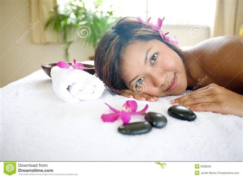 Woman Restful On Massage Therapy Bed Stock Image Image Of Asian