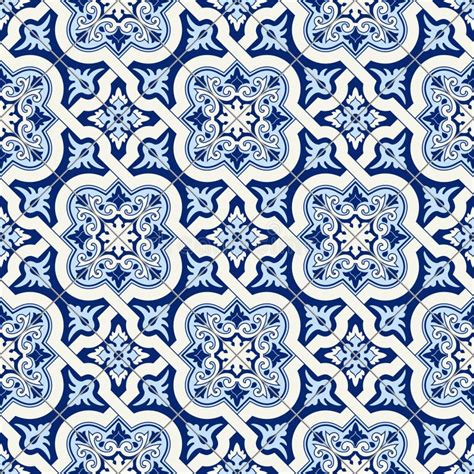 Gorgeous Seamless Pattern White Blue Moroccan Portuguese Tiles