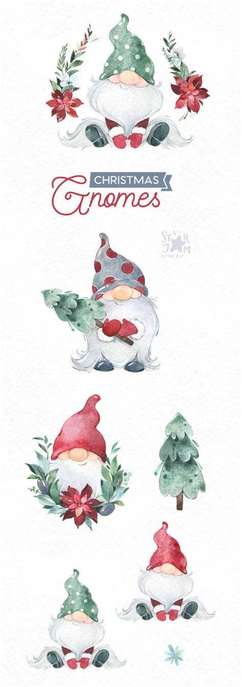 christmas gnomes watercolor clipart nordic scandinavian magical winter tree snow