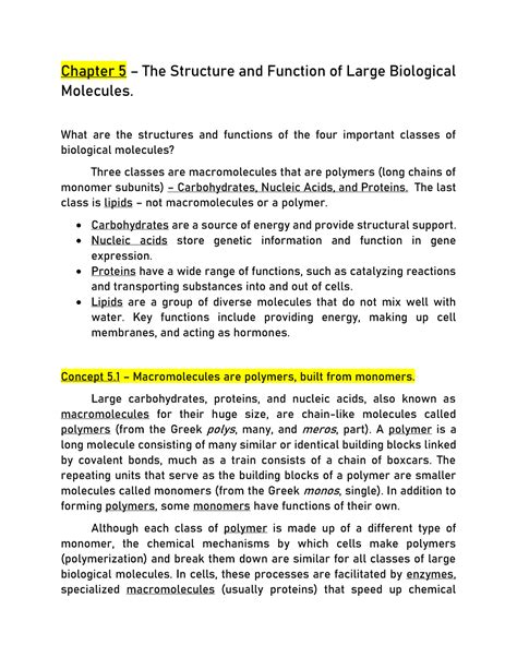 Biol 100 Chapter 5 Notes Chapter 5 3 The Structure And Function Of