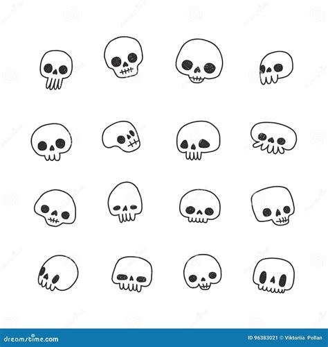 Doodle Hand Drawn Cute Naive Skulls Vector Set Stock Vector