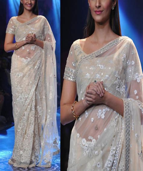 Off White With Embroidery Thread Work Bollywood Actress Sonam Kapoor
