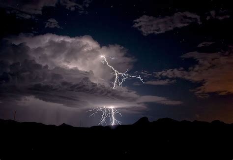 Landscape Night Sky Clouds Lightning Storm Atmosphere Dusk