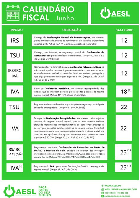 Calendário Fiscal Junho 2020 Aesl