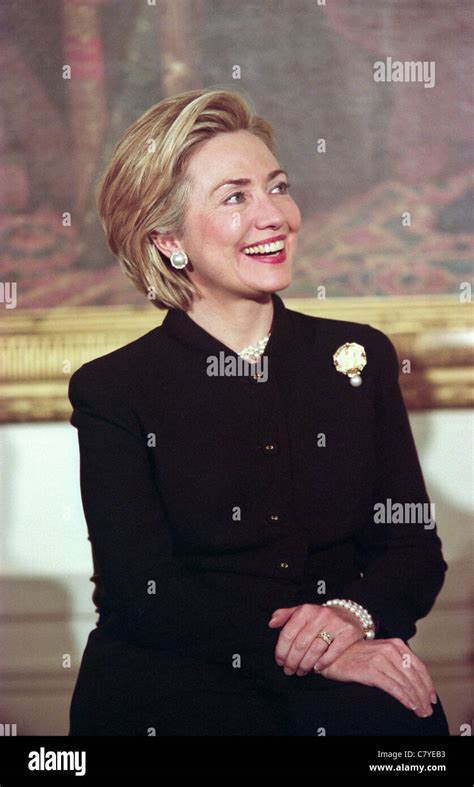 First Lady Hillary Clinton Smiles During An Event At The White House