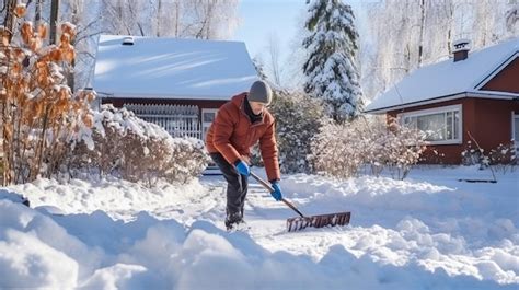 Premium Ai Image Winter Chores A 169 View Of A Man Clearing Snow From