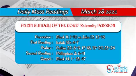 This is a common palm sunday catholic tradition. Daily Mass Readings for Sunday, 28 March 2021 - Catholic ...