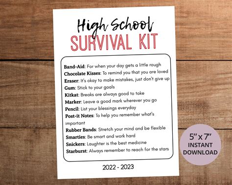 High School Student Survival Kit Printable Welcome Back To School T