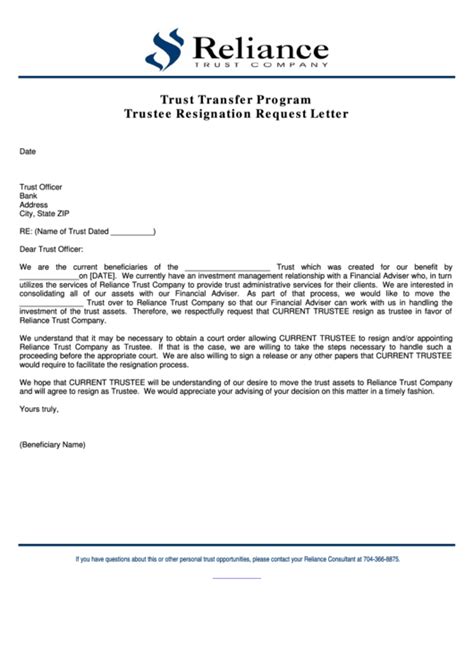 Trustee Resignation Request Letter Template Printable Pdf Download