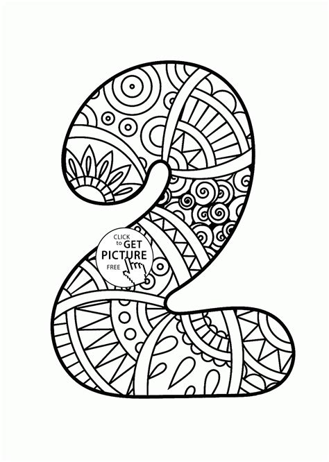 Coloring pages, lessons, and more! Pattern Number 2 coloring pages for kids, counting numbers printables free - Wuppsy.com