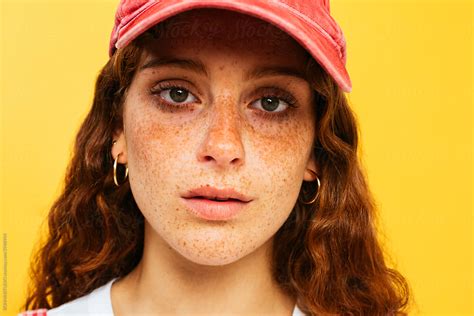 Ginger Teen Girl With Freckles Looking At Camera By Bonninstudio
