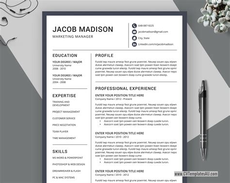 A cv may also include professional references, as well as coursework, fieldwork, hobbies and interests relevant to your profession. Professional CV Template for Microsoft Word, Cover Letter ...