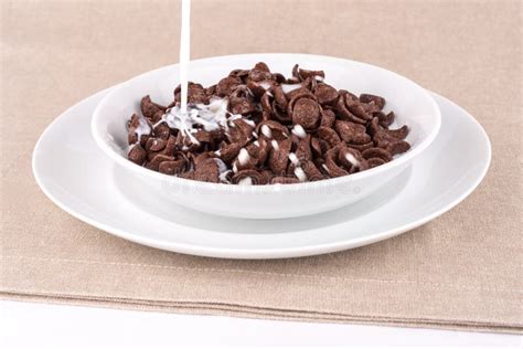 Chocolate Cereal With Milk Stock Photo Image Of Flakes Action 25009148