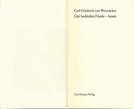 Der bedrohte Friede - heute Weizsäcker, Carl Friedrich von von Weizsa ...