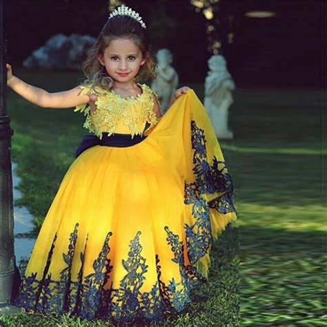 Bright Yellow Lace Flower Girl Dresses For Weddings Girls Pageant