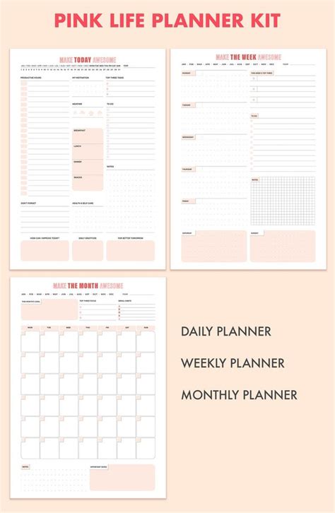 Downloadable Planner Kit Pink Planner Printable Template Printable